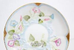 LIMOGE France T&V Hand Painted Floral Gold Gilt Porcelain Boullion Cup & Saucer