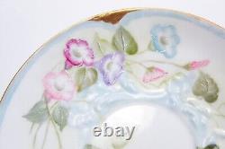 LIMOGE France T&V Hand Painted Floral Gold Gilt Porcelain Boullion Cup & Saucer