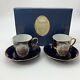 Limoges Castel Porcelain 2 Set Of Coffee Cup & Saucer, France Blue Gold In Box