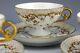 Limoges Cra Redon Porcelain Gold Gilt 4 Pedestal Footed Punch Cups & 4 Saucers B