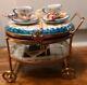 Limoges France Peint Main Porcelain Tea Cart Server Withcups & Saucers Trinket Box
