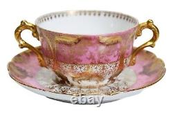 LIMOGES France GDA Pink Gold Gilt Antique Boullion Porcelain Cup & Saucer