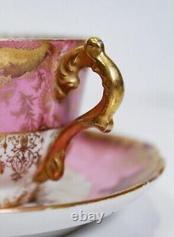 LIMOGES France GDA Pink Gold Gilt Antique Boullion Porcelain Cup & Saucer