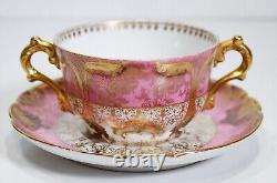 LIMOGES France GDA Pink Gold Gilt Antique Boullion Porcelain Cup & Saucer