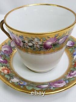 Large Meissen Tea Cup & Saucer Hand Painted Flowers Gold Rimed German Porcelain