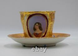 Large Paris Porcelain Portrait Cup & Saucer, Hand Painted, Circa 1860