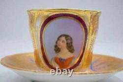 Large Paris Porcelain Portrait Cup and Saucer, Hand Painted, Circa 1860