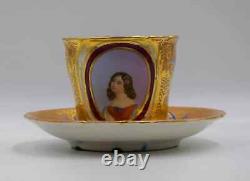 Large Paris Porcelain Portrait Cup and Saucer, Hand Painted, Circa 1860