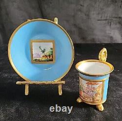 Le Tallec Hand Painted Cup & Saucer Set 4 oz. Paris France 1956 Vintage