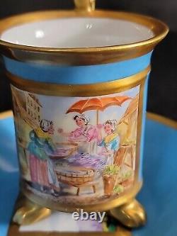 Le Tallec Hand Painted Cup & Saucer Set 4 oz. Paris France 1956 Vintage