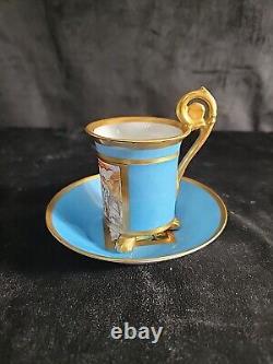 Le Tallec Hand Painted Cup & Saucer Set 4 oz. Paris France 1956 Vintage