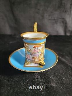 Le Tallec Hand Painted Cup & Saucer Set 4 oz. Paris France 1956 Vintage