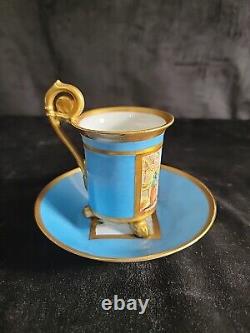 Le Tallec Hand Painted Cup & Saucer Set 4 oz. Paris France 1956 Vintage