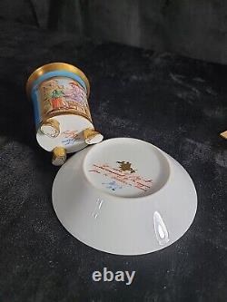 Le Tallec Hand Painted Cup & Saucer Set 4 oz. Paris France 1956 Vintage