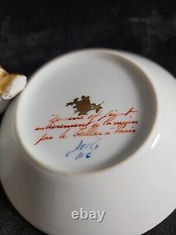 Le Tallec Hand Painted Cup & Saucer Set 4 oz. Paris France 1956 Vintage