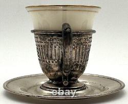 Lenox Demitasse Espresso Porcelain Cups with Sterling Silver Holders & Saucers
