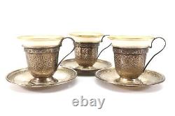 Lenox Demitasse Porcelain Cups with Sterling Silver Holders & Saucers Green Mark