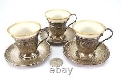 Lenox Demitasse Porcelain Cups with Sterling Silver Holders & Saucers Green Mark