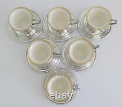 Lenox Excelsior STERLING Silver & Porcelain Demitasse Cups and Saucers 6 SETS