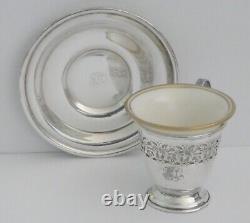 Lenox Excelsior STERLING Silver & Porcelain Demitasse Cups and Saucers 6 SETS