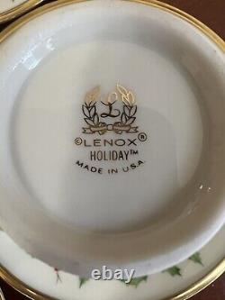 Lenox Holiday Cup & Saucer Set Fine China Christmas Holly set of 5