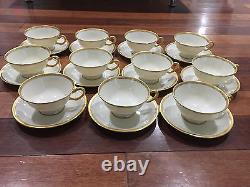 Lenox Porcelain Set of 11 S8 White & Gold Encrusted Cups & Saucers