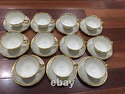 Lenox Porcelain Set of 11 S8 White & Gold Encrusted Cups & Saucers