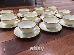 Lenox Porcelain Set of 11 S8 White & Gold Encrusted Cups & Saucers