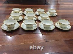 Lenox Porcelain Set of 11 S8 White & Gold Encrusted Cups & Saucers