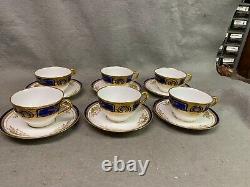 Lenox Tiffany & Co Porcelain Cobalt & Gold Encrusted Cups & Saucers Lot Of 6