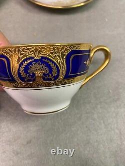 Lenox Tiffany & Co Porcelain Cobalt & Gold Encrusted Cups & Saucers Lot Of 6