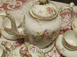 Limoges, Antique E. Bourgeois France Tea Set, Gold Gilt And Floral Pattern