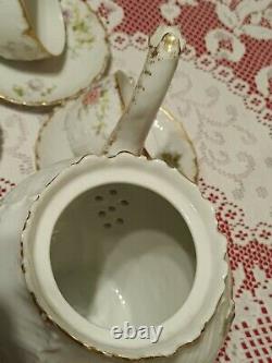 Limoges, Antique E. Bourgeois France Tea Set, Gold Gilt And Floral Pattern