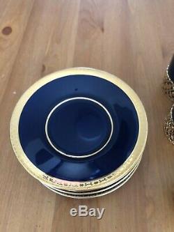Limoges Cobalt Blue 24k gold porcelain demitasse cups and saucers set of 6