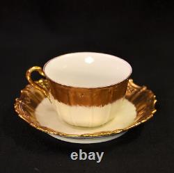 Limoges Coiffe Set of 4 Cups & Saucers Hand Painted Gold Creamy White 1891-1914