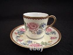 Limoges china 12 demi coffee cups saucers T&V Tressemann & Vogt pink rose border