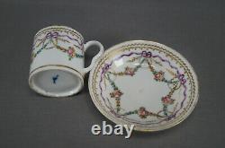 Locre La Courtille Purple Bows Floral & Gold Coffee Cup & Saucer C. 1773-1824