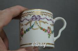 Locre La Courtille Purple Bows Floral & Gold Coffee Cup & Saucer C. 1773-1824
