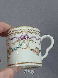 Locre La Courtille Purple Bows Floral & Gold Coffee Cup & Saucer C. 1773-1824 C