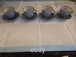 Lomonosov Cobalt Net Set Of 4 Demitasse Cups And Saucers