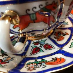 Lomonosov Imperial Porcelain St. Petersburg Russian Lubok Tea Cup Saucer