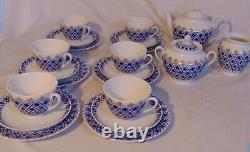 Lomonosov Russian Porcelain Cobalt Blue Snowflake Tea Set Cup Saucer 21pcs