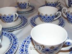 Lomonosov Russian Porcelain Cobalt Blue Snowflake Tea Set Cup Saucer 21pcs