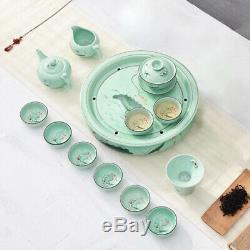 Longquan celadon porcelain tea set reservoir tea tray handpainted pot gaiwan cup