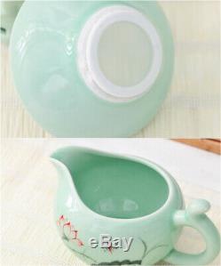Longquan celadon porcelain tea set reservoir tea tray handpainted pot gaiwan cup