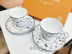 Louis Vuitton Monogram Porcelain Tea Set Of Two Luxury Cups and Saucers