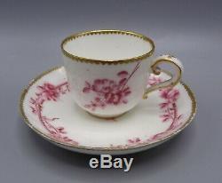 Lovely 18th Century Sevres Porcelain Cup & Saucer with Puce Flowers Dated 1757