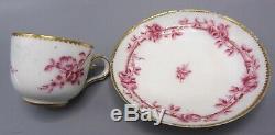 Lovely 18th Century Sevres Porcelain Cup & Saucer with Puce Flowers Dated 1757