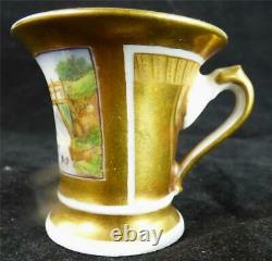 M017 Antique Old Paris Porcelain Miniature Gold Hand Painted Cup & Saucer