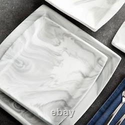 MALACASA Blance 30-Piece Marble Grey Dinnerware Set Porcelain Plates Cups Saucer